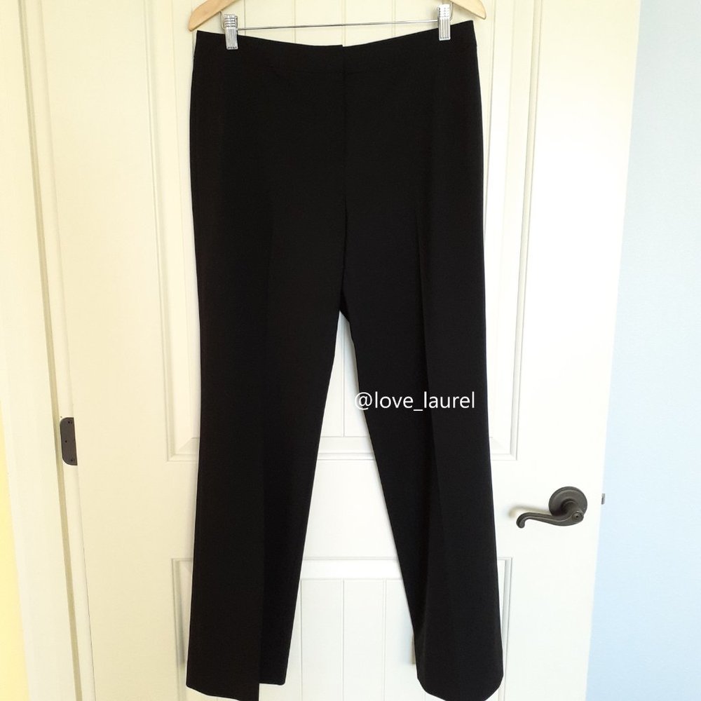 Lafayette 148 Wool Crepe Straight Leg Trouser Pant Black Size 10